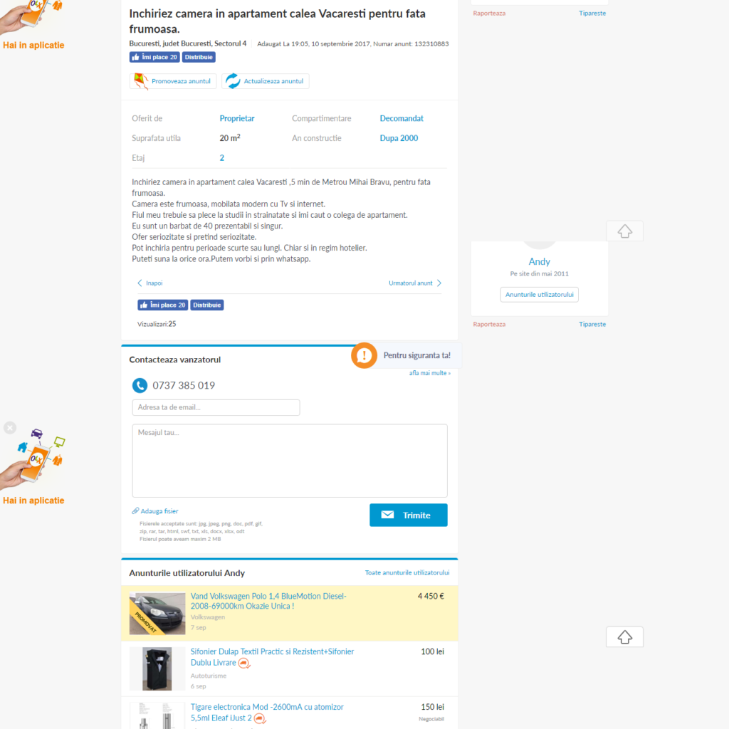 screencapture olx ro oferta inchiriez camera in apartament calea vacaresti pentru fata frumoasa ID8Xa6w html 1505194546870
